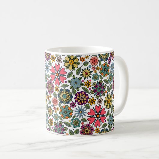 Mug Art Motif moderne Retro Floral Dessin (Devant droit)