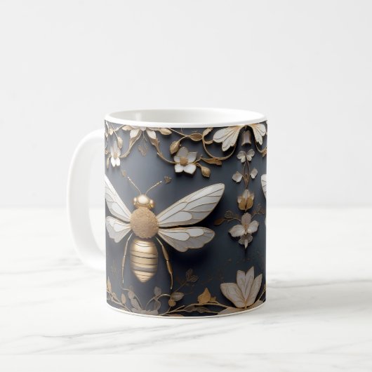 Mug Art Nature Honeybee Or Floral Design complexe (Devant gauche)