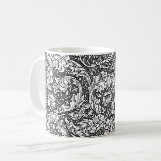 Mug Art Nouveau Acanthus Feuilles et Fleurs, Gris (Devant gauche)