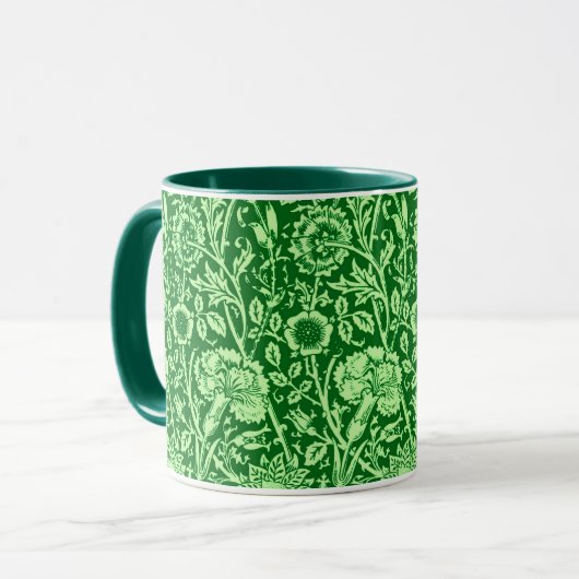 Mug Art Nouveau Carnation Damask, Emerald Green (Devant gauche)