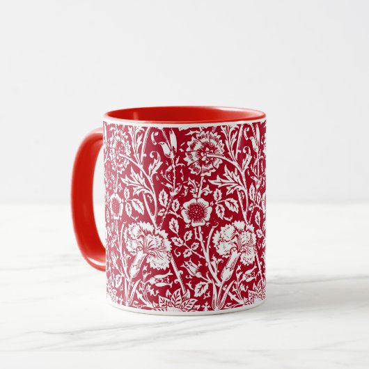 Mug Art Nouveau Carnation Damask, rouge et blanc (Devant gauche)