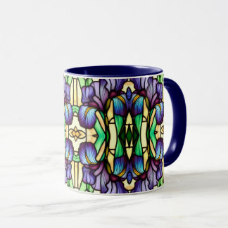 Mug Art Nouveau Faux Vitrail Violet Iris Fleurs