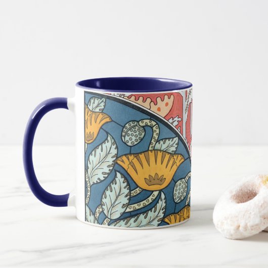 Mug Art Nouveau floral vintage fleurs de pavot (Avec donut)