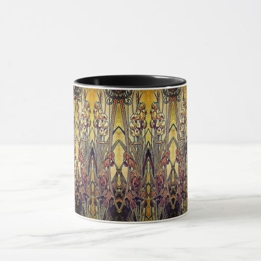 Mug Art nouveau iris motif or bronze rouge élégant (Centre)