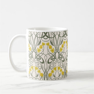 Mug Art Nouveau Jaunes Jonquilles et Tiges Crème