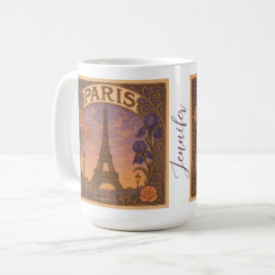 Mug Art Nouveau Paris Tour Eiffel Floral Nom personnal