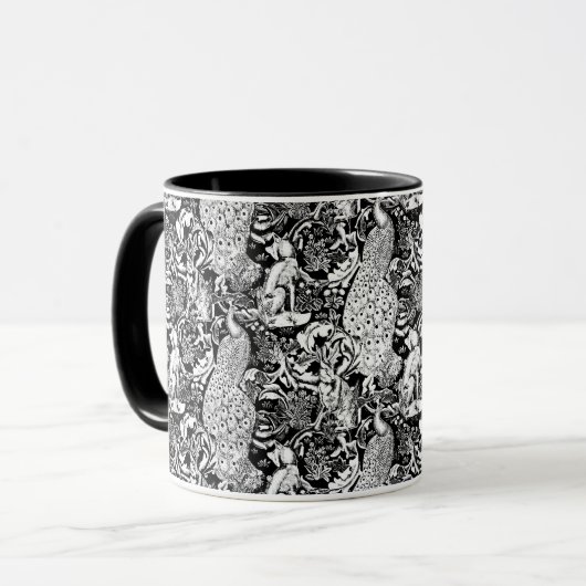 Mug Art Nouveau Peacock Print, noir et blanc (Devant gauche)