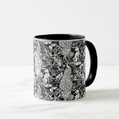 Mug Art Nouveau Peacock Print, noir et blanc (Devant droit)