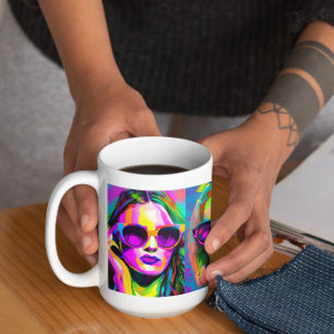 Mug Art numérique abstrait coloré Femmes en lunettes