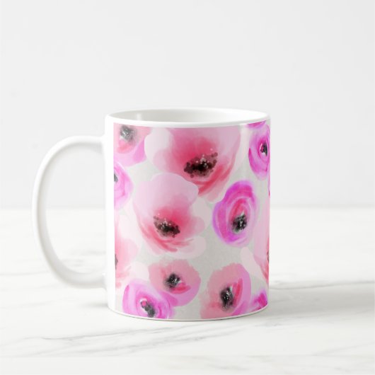 Mug Art numérique d'aquarelle rose Fleurs (Gauche)