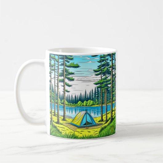 Mug Art numérique de nature et de camping par l'IA (Gauche)