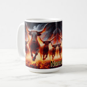 Mug Art occidental enflammé de taureaux Longhorn du Te