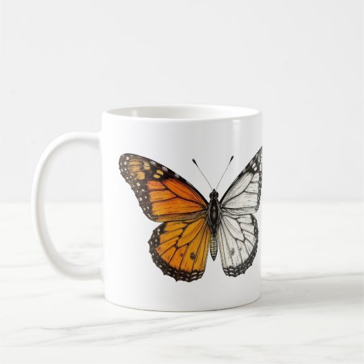 Mug Art papillon monarque demi-couleur (Gauche)
