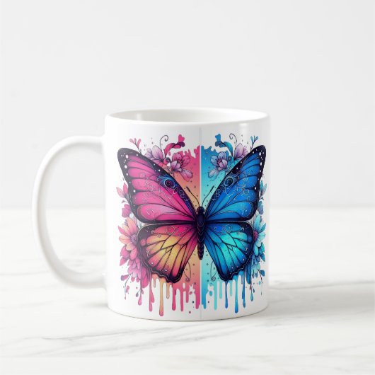 Mug Art Papillon Vibrant : Ailes Gradientes, Florales (Gauche)