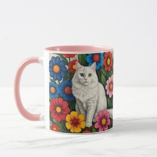 Mug Art populaire Chat et Fleurs (Gauche)
