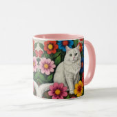 Mug Art populaire Chat et Fleurs (Devant droit)