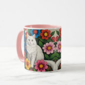 Mug Art populaire Chat et Fleurs (Devant gauche)