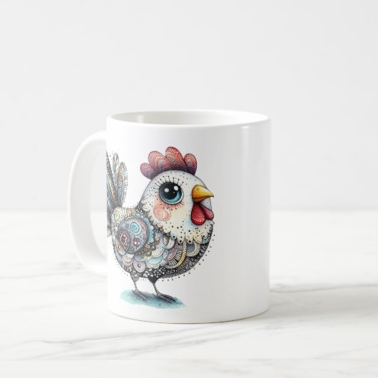 Mug Art populaire de poulet ou de coq Whimsical (Devant gauche)