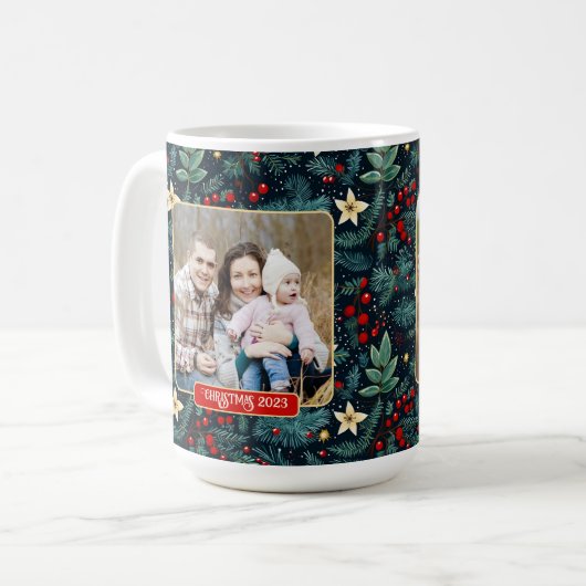 Mug Art populaire Mistletoe Holly Berries Photo de Noë (Devant gauche)