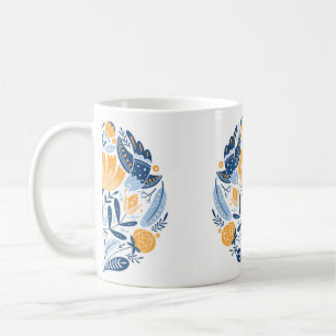 Mug Art populaire ornement rond avec oiseaux, roses et