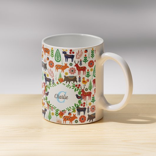 Mug Art populaire scandinave Monogramme Motif Boho Mod