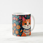 Mug Art populaire Whimsical Chat et Fleurs (Devant droit)
