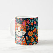 Mug Art populaire Whimsical Chat et Fleurs (Devant gauche)