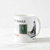 MUG ART RECYCLE AMUSANT : 'STOCKER LES EMAILS...' (Devant droit)