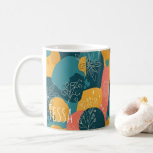 Mug Art rétro funky sarcelle et jaune fantaisiste