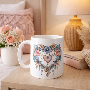 Mug Art romantique floral bohème du cœur