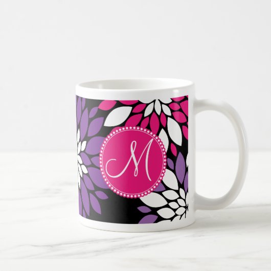 Mug Art rose pourpre de fleur blanche de monogramme (Droite)