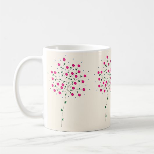 Mug Arte Botânica Harmônica com Flores Rosas e Folhas (Gauche)