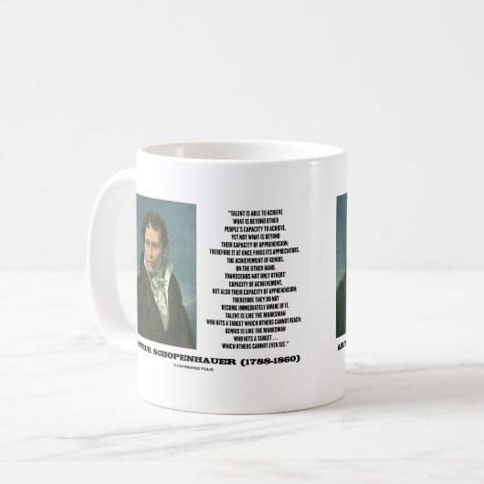 Mug Arthur Schopenhauer Talent contre Genius Citation (Devant gauche)