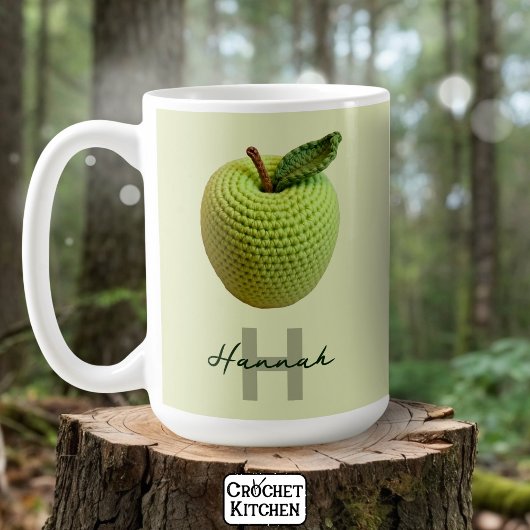 Mug Artisanat Crochet vert Pomme Nom Monogramme