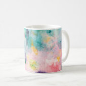 Mug Artiste Bleu. Présentation contemporaine blanche.  (Devant droit)