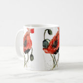 Mug Artsy rouge aquarelle fleurs de pavot (Devant gauche)