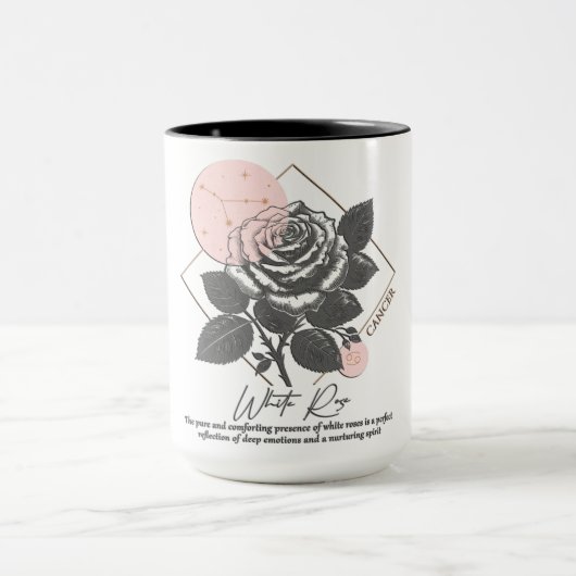 Mug Astrologie/Cancer Symbole zodiaque Fleur Rose blan (Centre)