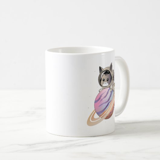 Mug Astronaut de chat spatial avec planète Saturne (Devant droit)