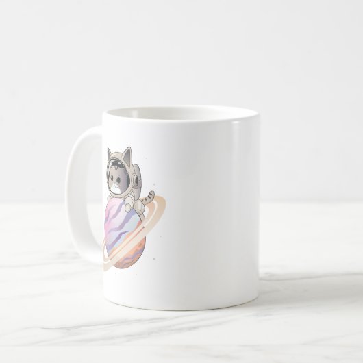 Mug Astronaut de chat spatial avec planète Saturne (Devant gauche)