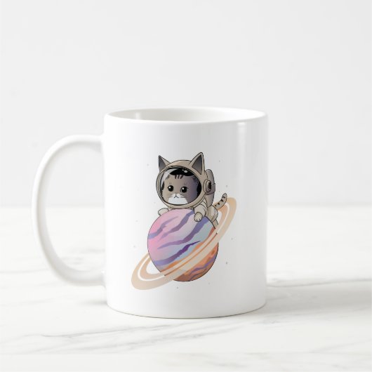 Mug Astronaut de chat spatial avec planète Saturne (Gauche)