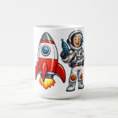 Mug Astronaute avec dessin animé d'art spatial de fusé (Centre)