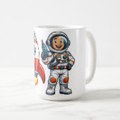 Mug Astronaute avec dessin animé d'art spatial de fusé (Devant droit)