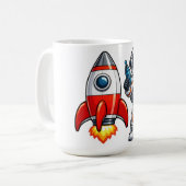 Mug Astronaute avec dessin animé d'art spatial de fusé (Devant gauche)