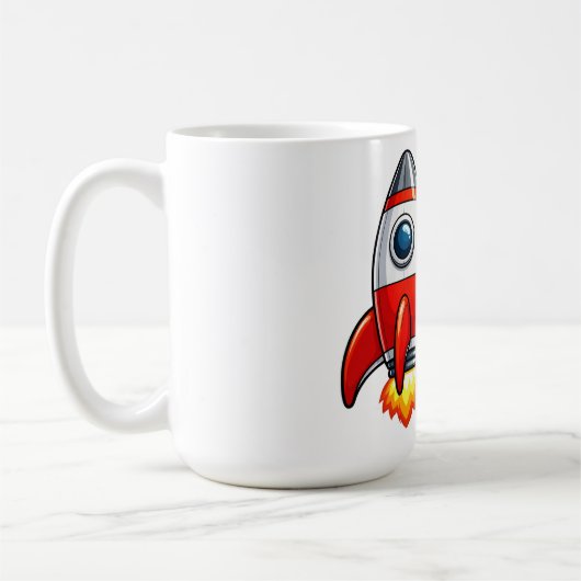 Mug Astronaute avec dessin animé d'art spatial de fusé (Gauche)