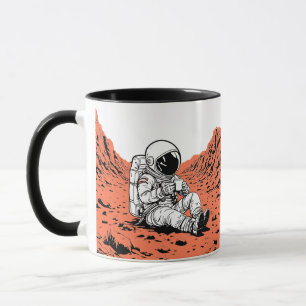 Mug Astronaute buvant du café sur Mars - Design minima