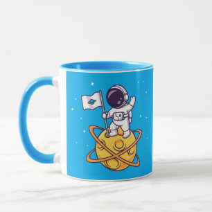 Mug Astronaute plantant un drapeau sur une planète jau