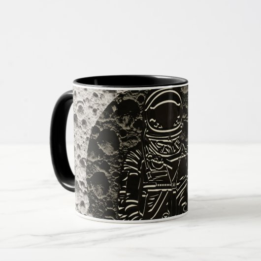 Mug Astronaute sur la Lune Espace Noir & Gris (Devant gauche)