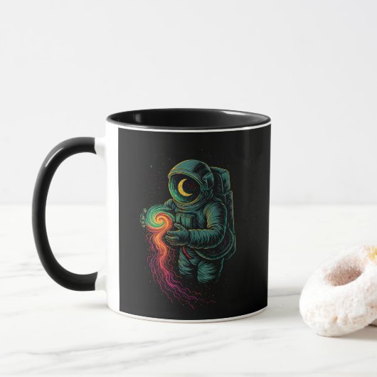 Mug Astronaute tenant une spirale cosmique (Avec donut)