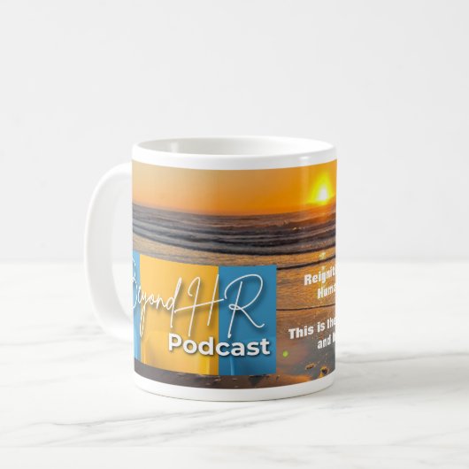 Mug Au-delà du Podcast RH Mug- Sunset Edition (Devant gauche)