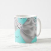 Mug Audrey Girl Moderne Bleu Gros Diamants Blancs Bow (Devant droit)